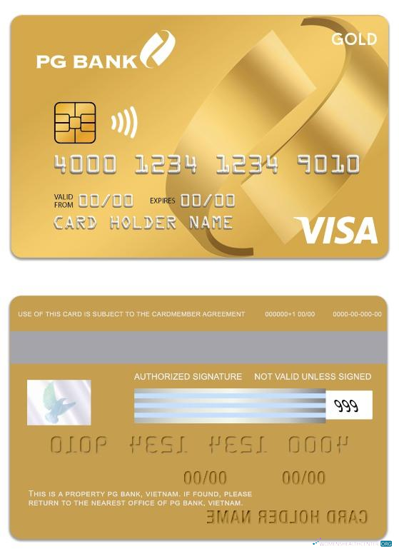 Download Vietnam PG Bank visa credit gold card Photoshop template